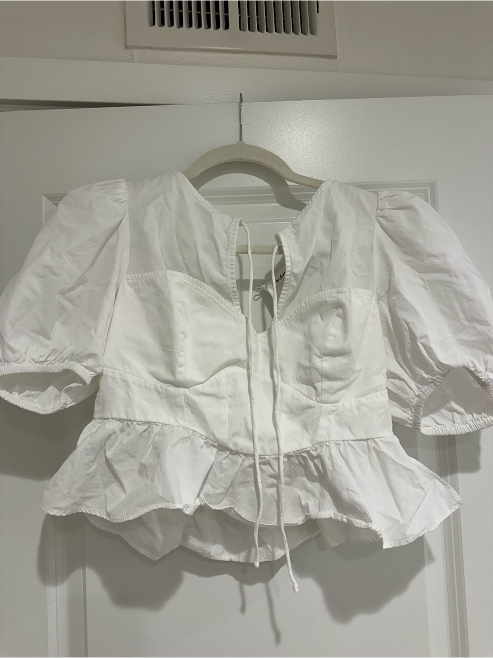 For Love & Lemons White Puff-Sleeve Peplum Blouse